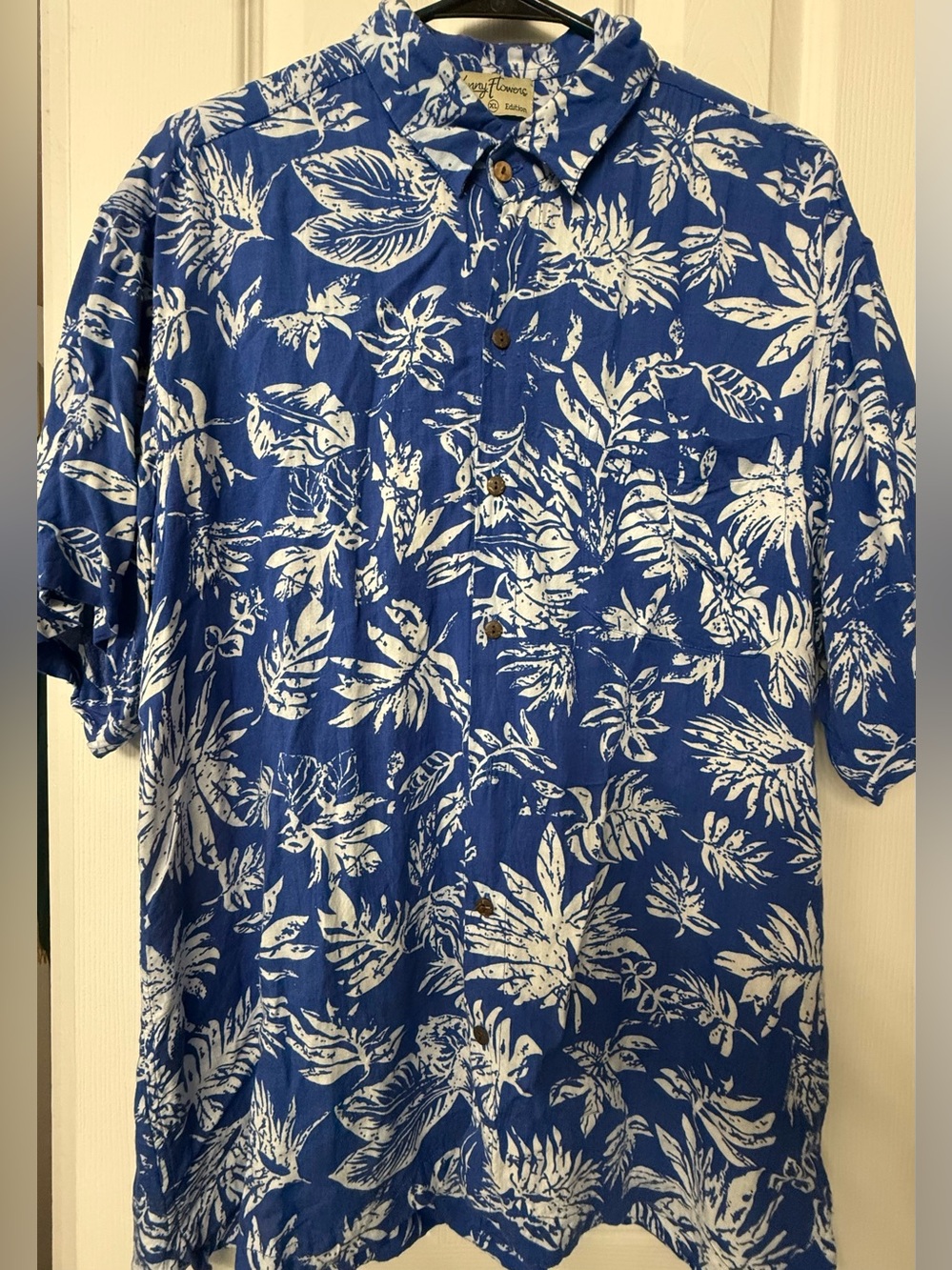 Kenny Flowers Blue and White Tropical Button-Down Shirt